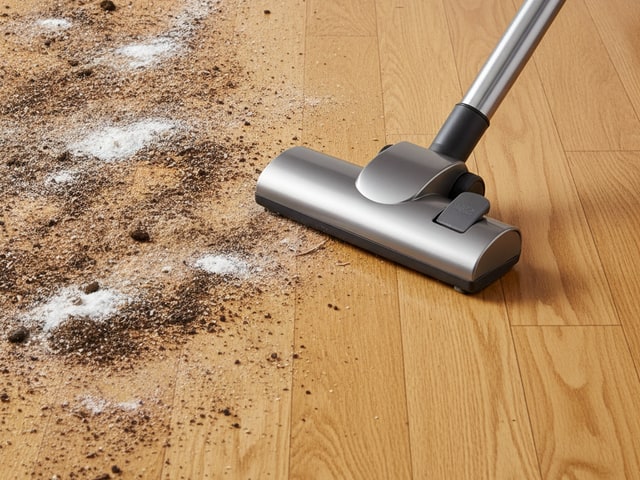 Vacuum cleaner head removing pet hair and debris from hardwood floor in one pass